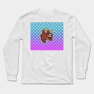 Tree Sloth Ombre Heart Pattern Long Sleeve T-Shirt